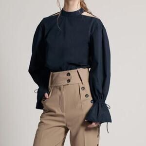 N12H Marion Poplin Blouse Navy Size Medium